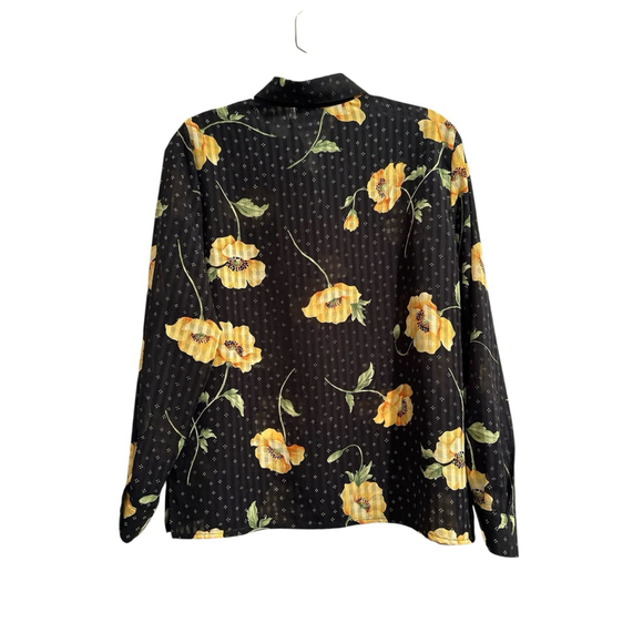 Alfred Dunner Floral Button Down Sheer Blouse Womens 8P Black Gold Long Sleeve - Picture 4 of 17